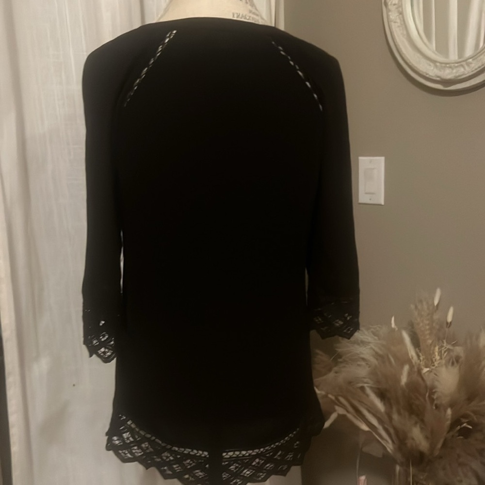 Pale Sky black lace & sheer floral blouse 3/4 length sleeve womens dress shirt S - Picture 4 of 10